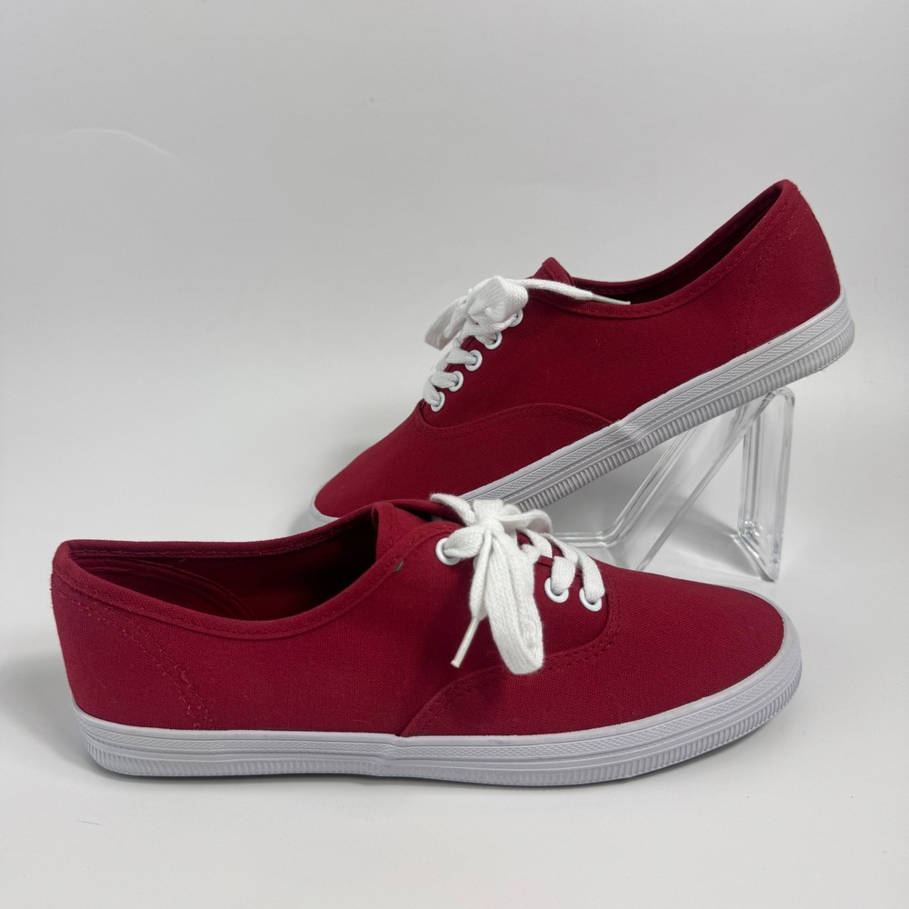 American Eagle Women's Red Canvas Sneakers Lace Up Low Top Shoes Size 7.5